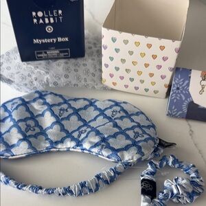 Roller Rabbit Blue and White Patterned Eye Mask and Scrunchie Set